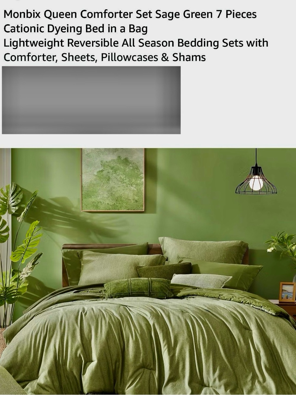 Monbix Olive/Sage Green Queen Comforter Set - 7 Piece All-Season Bedding